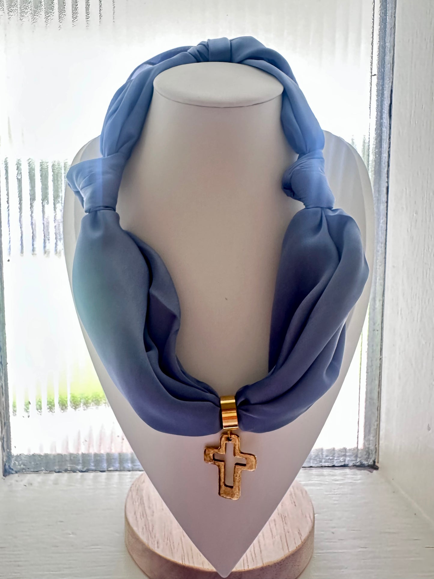 Chunky Blue Knot with Gold Cross
