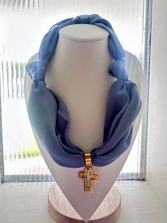 Chunky Blue Knot with Gold Cross