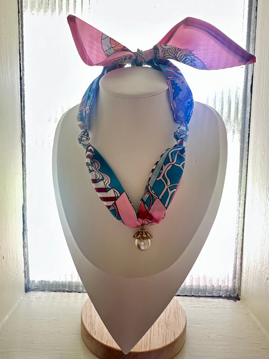 Pink Blue with gold knots and Vintage Pearl